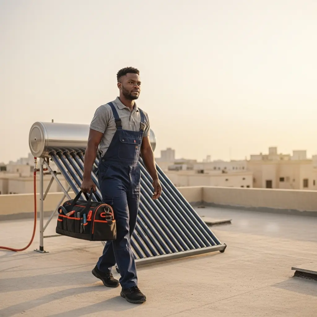 Solar Water Heater Repair In Dubai-worker-performing-fixing
